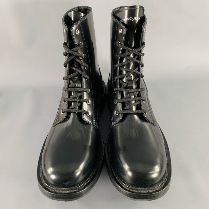 ALEXANDER MCQUEEN Size 12 Black Leather Combat Lace-Up Boots