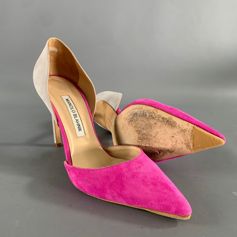 MANOLO BLAHNIK Size 9.5 Pink Grey Suede Two Tone Suede Pointed Toe Pumps