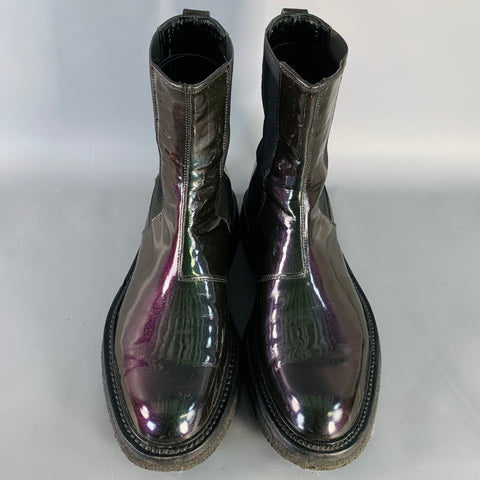 DIOR HOMME Size 8 Black Iridescent Leather Crepe Sole Chelsea Boots