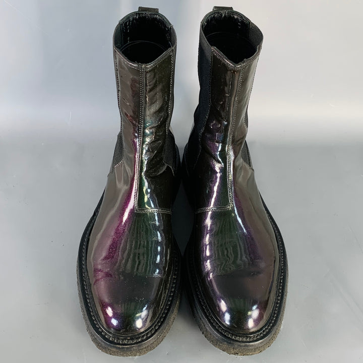 DIOR HOMME Size 8 Black Iridescent Leather Crepe Sole Chelsea Boots