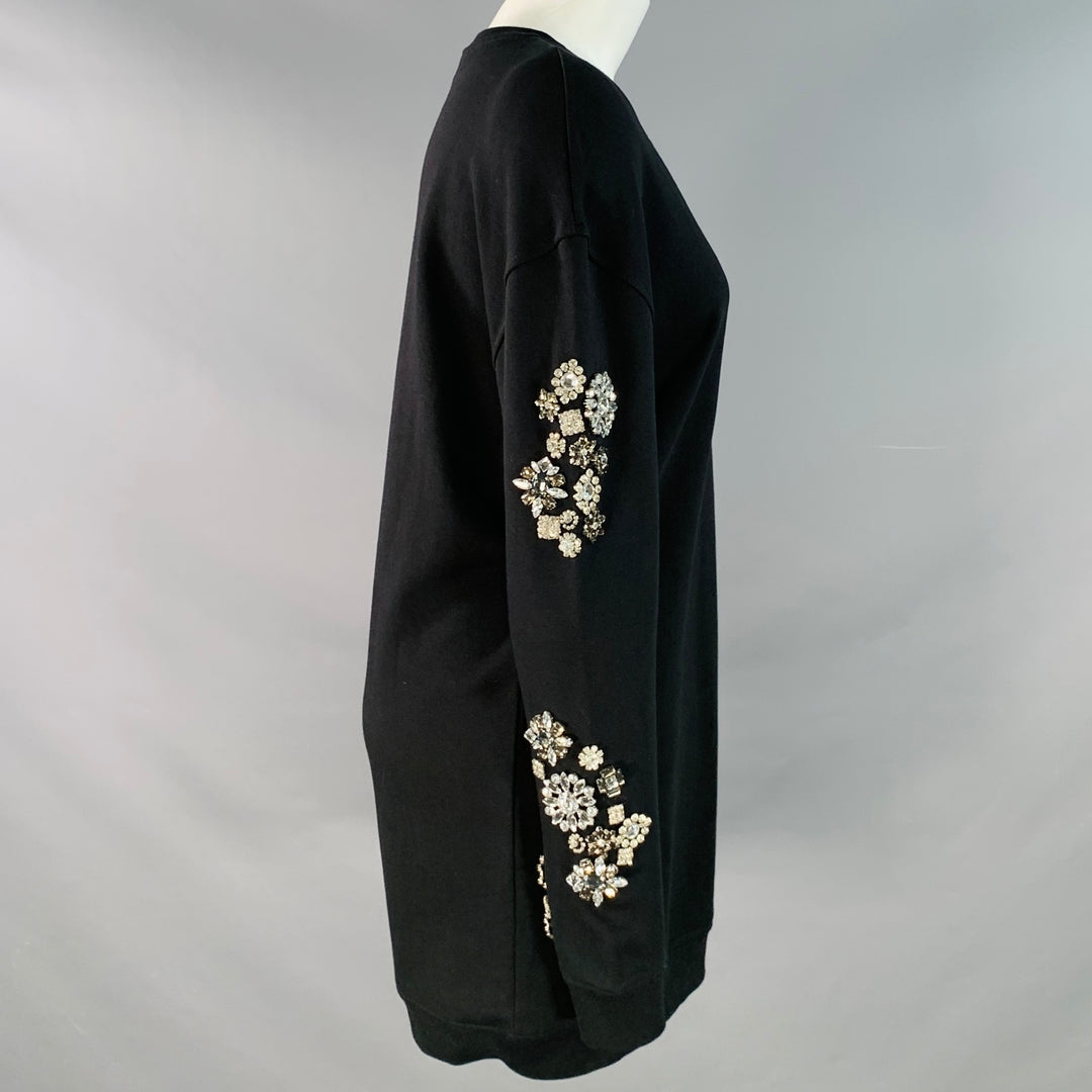 MCQ by ALEXANDER MCQUEEN Size XXS Black Cotton Blend Crystal Embellishment Sweatshirt Dress