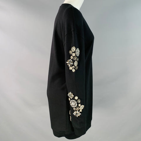 MCQ by ALEXANDER MCQUEEN Size XXS Black Cotton Blend Crystal Embellishment Sweatshirt Dress