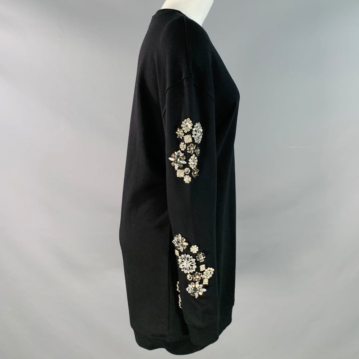 MCQ by ALEXANDER MCQUEEN Size XXS Black Cotton Blend Crystal Embellishment Sweatshirt Dress