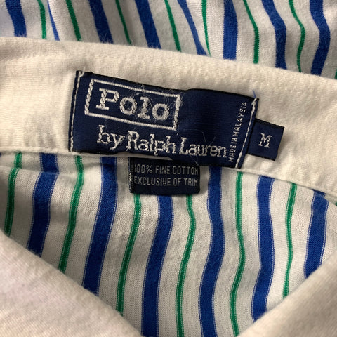 RALPH LAUREN Size M Blue Green Stripe Cotton Polo Long Sleeve Shirt