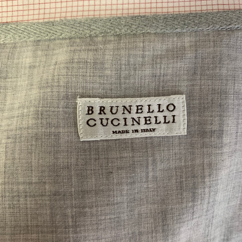 BRUNELLO CUCINELLI Size XXL Red White Graph Check Cotton Button Down Long Sleeve Shirt