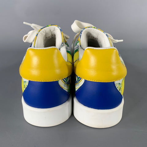 DOLCE & GABBANA Size 7 Yellow Blue Leather Floral Low Top Sneakers