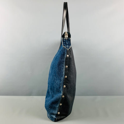 DRIES VAN NOTEN Indigo Black Studded Leather Trim Denim Bags