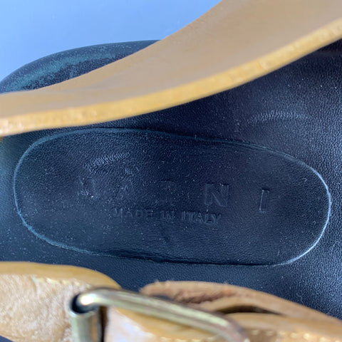MARNI Size 8 Black Tan Two Toned Leather Strap Sandals