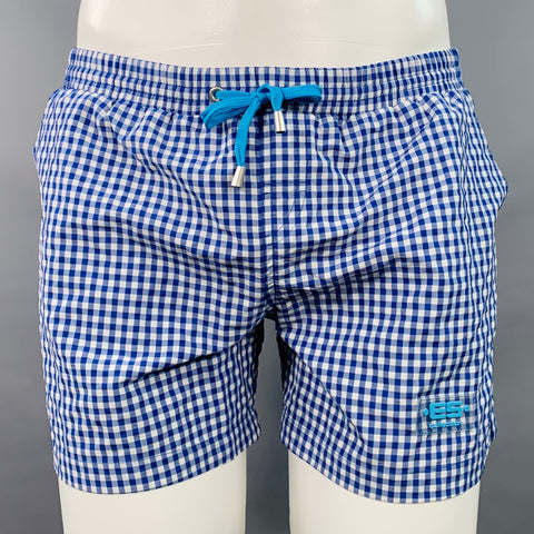 ES COLLECTION Size 34 Blue White Gingham Polyamide Blend Swim Trunks