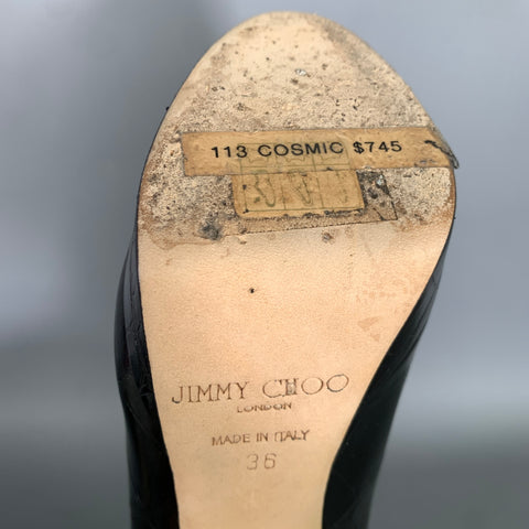 JIMMY CHOO Size 6 Black Leather Croc Embossed Stiletto Pumps