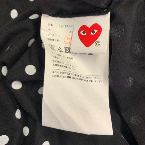 COMME des GARCONS PLAY Size L Black White Polka Dot Heart Cotton Long Sleeve T-shirt