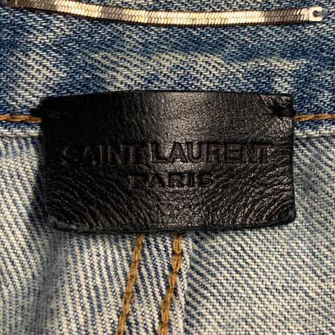 SAINT LAURENT Size 31 Blue Distressed Cotton Tapered Zip Fly Jeans