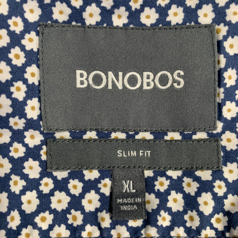 BONOBOS Size XL Blue White Floral Cotton One Pocket Long Sleeve Shirt
