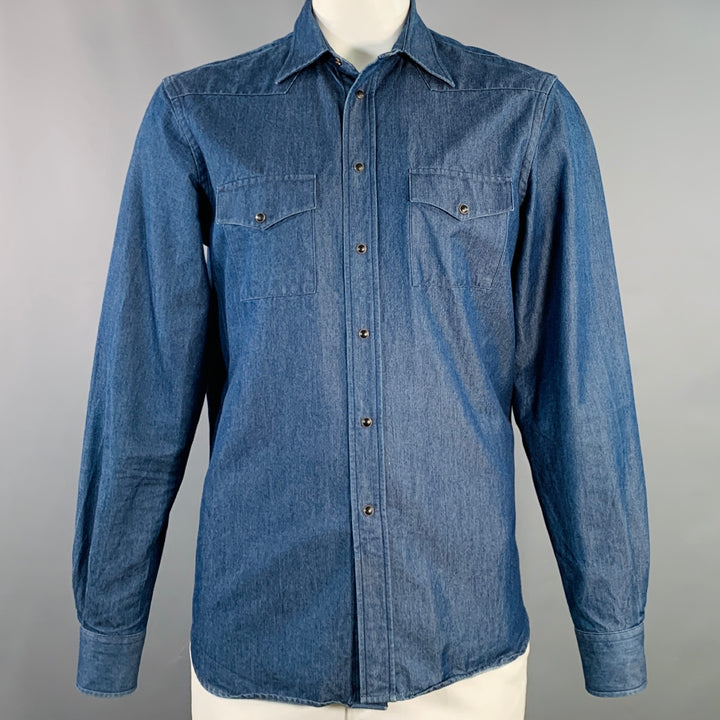 ADAM KIMMEL Size L Indigo Cotton Denim Twill Western Snap Long Sleeve Shirt