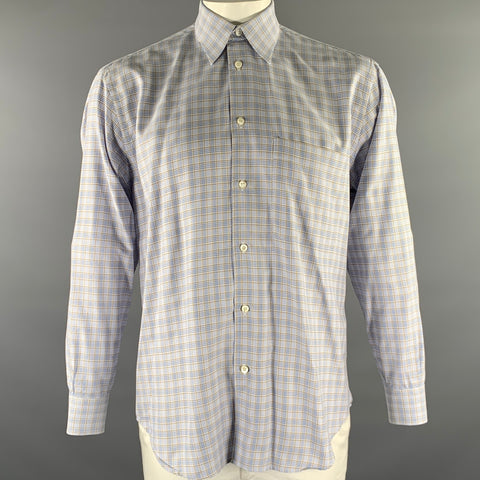 BRIONI Size M Blue Tan Plaid Cotton Long Sleeve Shirt