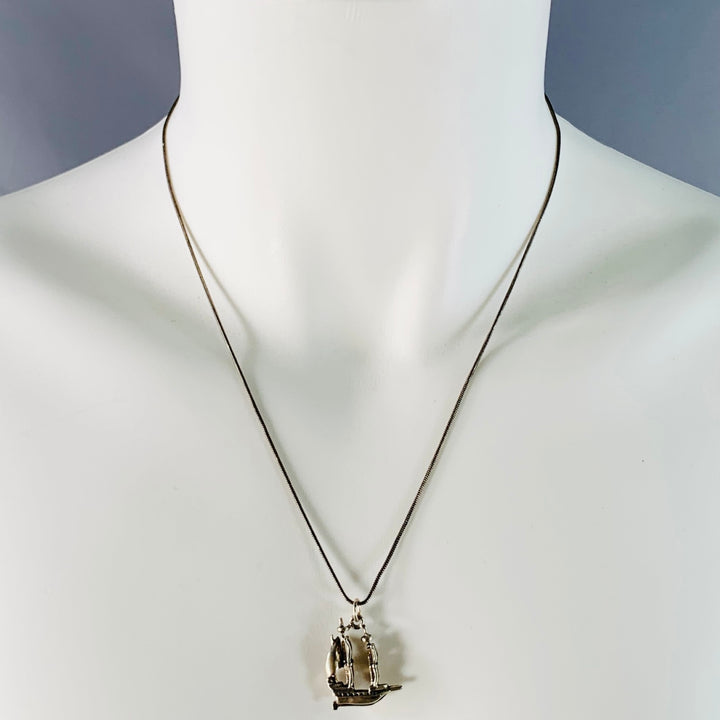 VINTAGE Sterling Silver Ship Pendant Necklace