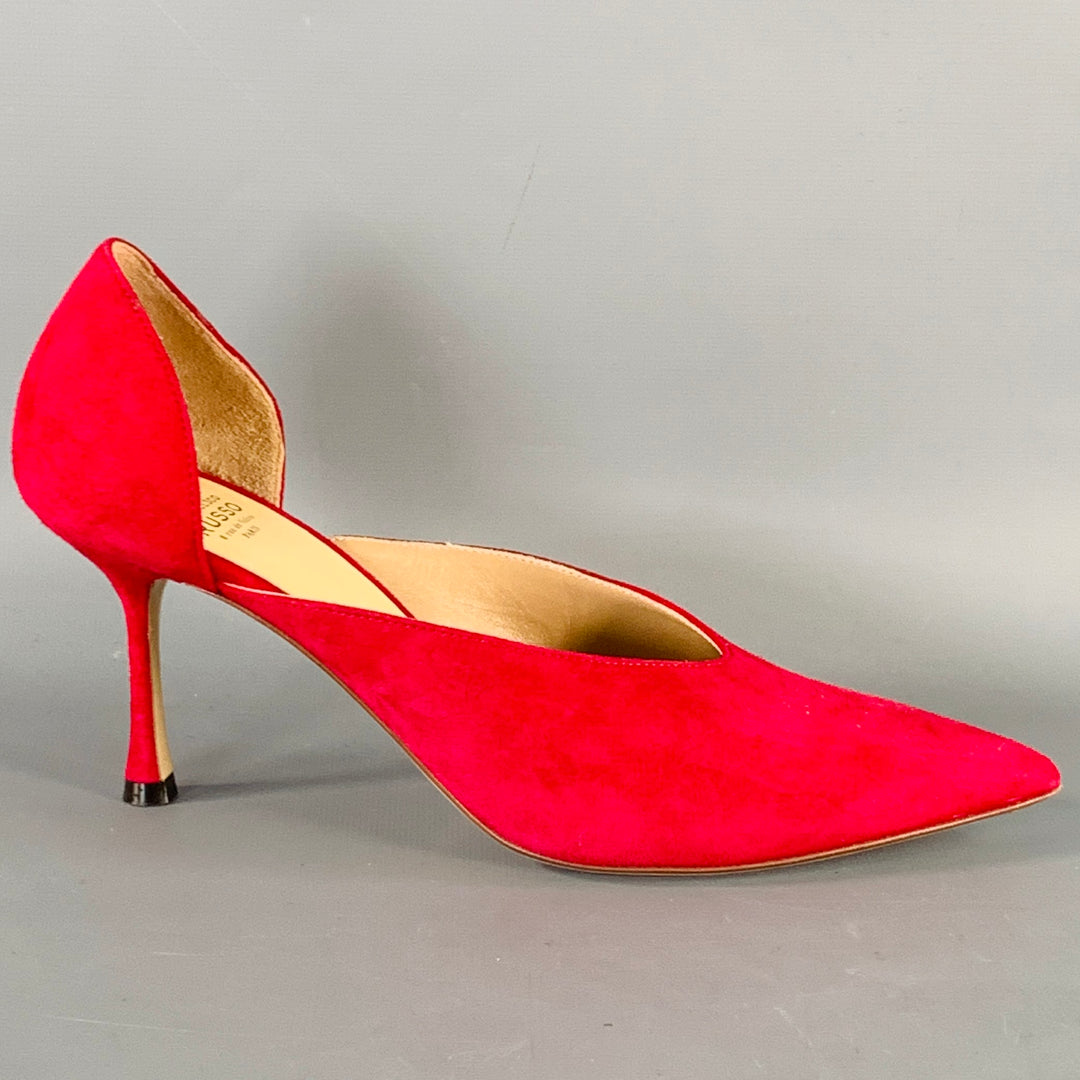 FRANCESCO RUSSO Size 7 Red Suede Pointed Toe D'Orsay Pumps