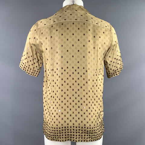 DRIES VAN NOTEN SS2021 Size 34 Tan Brown 212-520 Beaded Viscose Short Sleeve Shirt