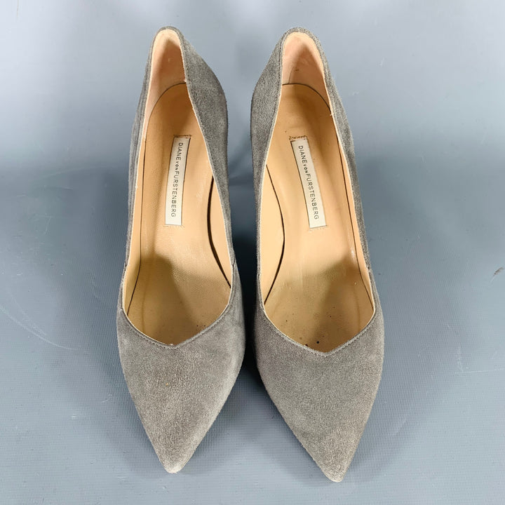 DIANE VON FURSTENBERG Size 6 Grey Black Suede Pointed Toe Pumps