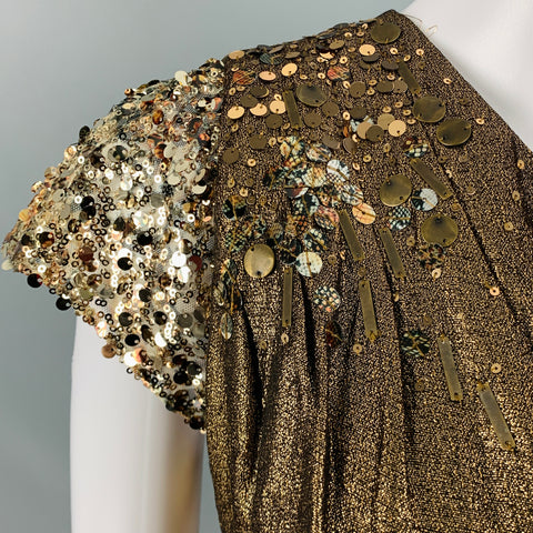 ELIE TAHARI Size 8 Gold Cotton Blend One Shoulder Cocktail Dress