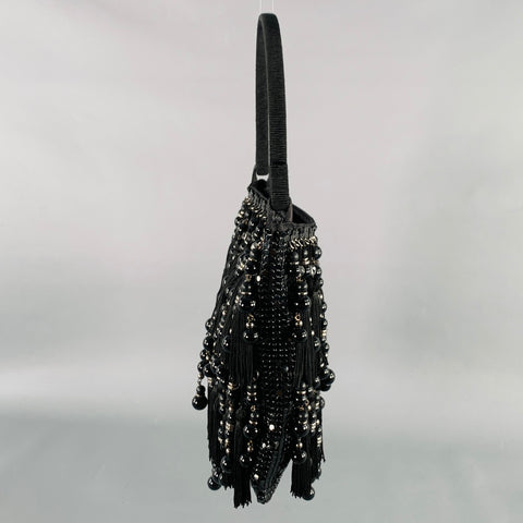 GIORGIO ARMANI Black Beaded Metal Mesh Evening Handbag