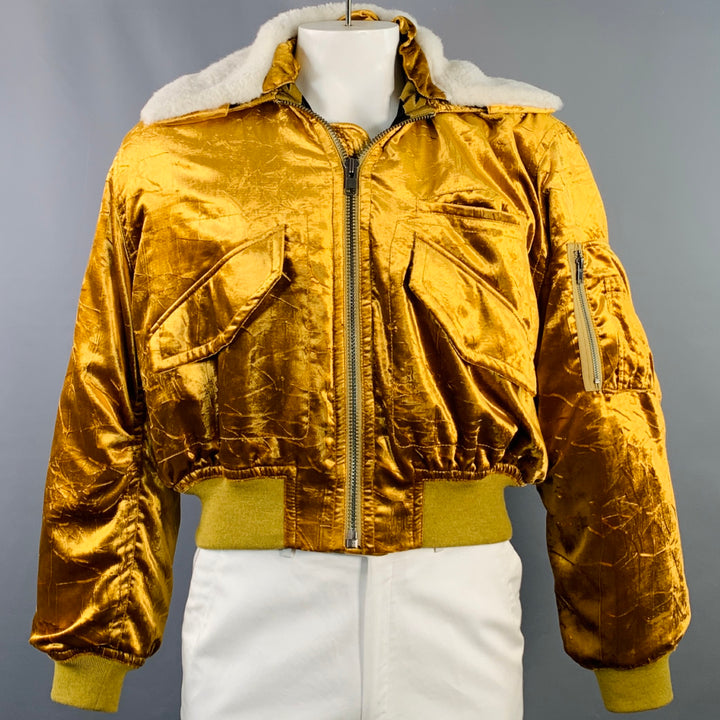 HAIDER ACKERMANN Size 44 Gold Velvet Rayon Blend Zip Up Blouson Jacket