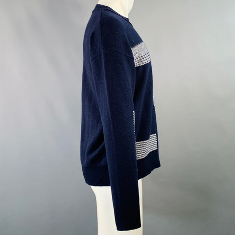 MR. PORTER Size M Navy White Patchwork Cashmere Cotton Blend Oversized Crew Neck Sweater
