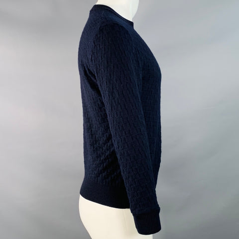 LOUIS VUITTON Size S Damier Signature Navy Checkered Wool Crew Neck Sweater