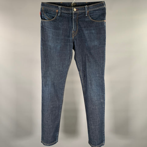 PAUL SMITH Size 32 Navy Contrast Stitch Cotton Straight Jeans