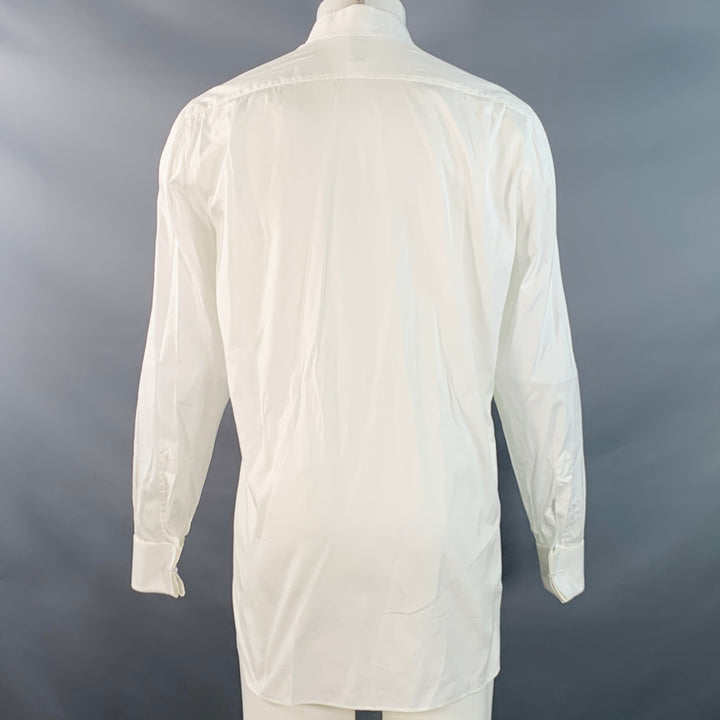 KITON Size S White Pleated Cotton Wingtip French Cuff Tuxedo Long Sleeve Shirt