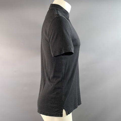 JOHN VARVATOS Size S Grey Black Stripe Silk Cotton Pointed Collar Polo