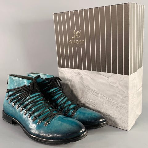 Jo GHOST Size 10 Blue Black Perforated Leather Lace-Up Boots