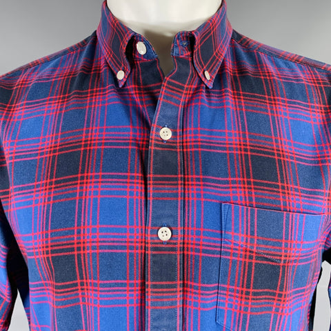 BONOBOS Size M Blue Red Plaid Cotton One Pocket Long Sleeve Shirt