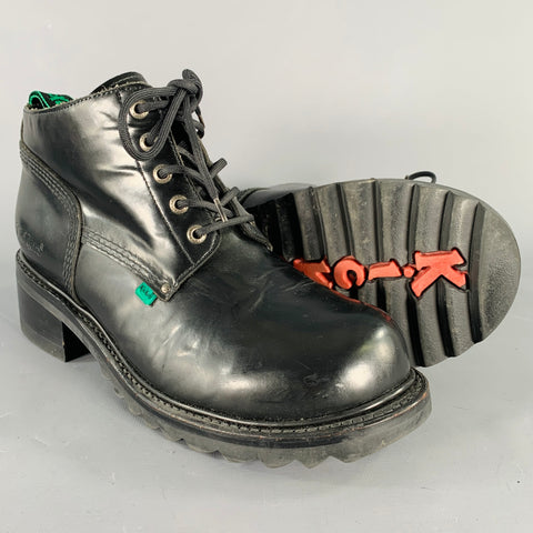 KICKERS Size 10 Black Leather Tread Sole Ankle Boots