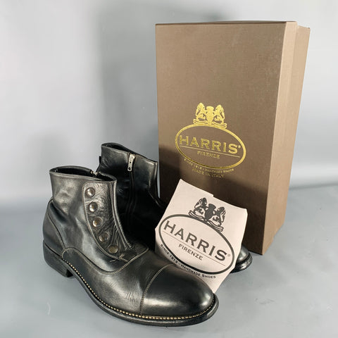CALZOLERIA HARRIS Size 10 Black Leather Side Zipper Boots