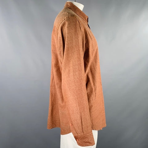 JHANE BARNES Size XL Brown Burgundy Abstract Silk Cotton Long Sleeve Shirt