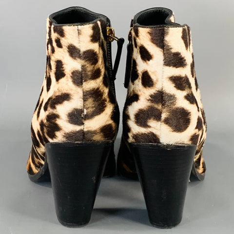 GIUSEPPE ZANOTTI Size 9 Black Brown Animal Print Side Zipper Ankle Boots