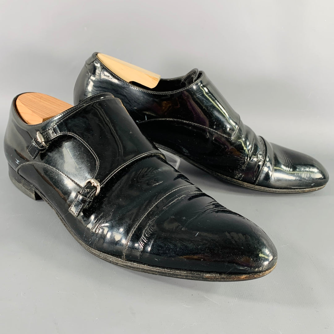 GUCCI Size 9.5 Black Double Monk Strap Lace-Up Shoes