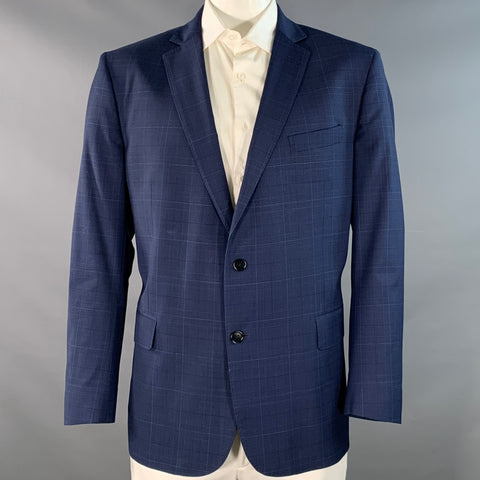BROOKS BROTHERS Size 48 Navy Blue Plaid Wool Blend Regent Fit Sport Co – Sui Generis Designer Consignment