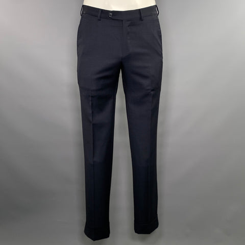 ERMENEGILDO ZEGNA Chest Size 40 Navy Solid Wool Notch Lapel 32 34 Suit