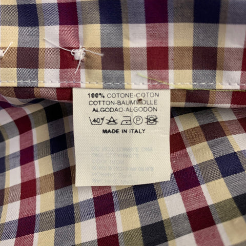 ETRO Size L Navy Burgundy Checkered Cotton Button Up Long Sleeve Shirt