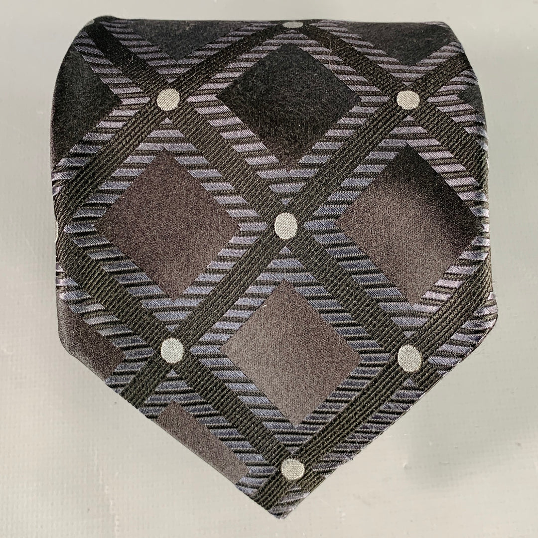 ERMENEGILDO ZEGNA Black Navy Geometric Jacquard Silk Tie
