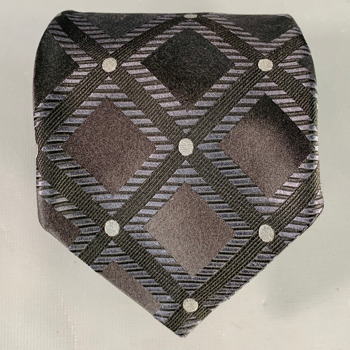 ERMENEGILDO ZEGNA Black Navy Geometric Jacquard Silk Tie