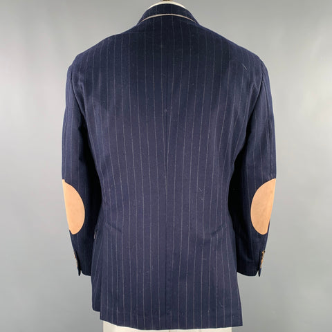 BRUNELLO CUCINELLI Size 44 Navy Grey Pinstripe Wool Cashmere Sport Coat