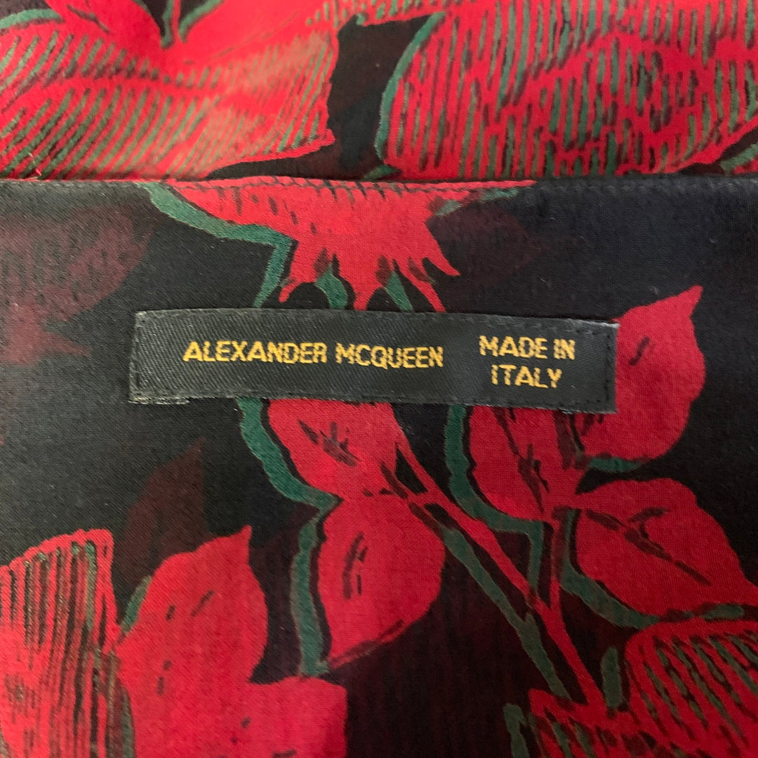 ALEXANDER MCQUEEN Size M Red Black Silk Blend Floral Blouse