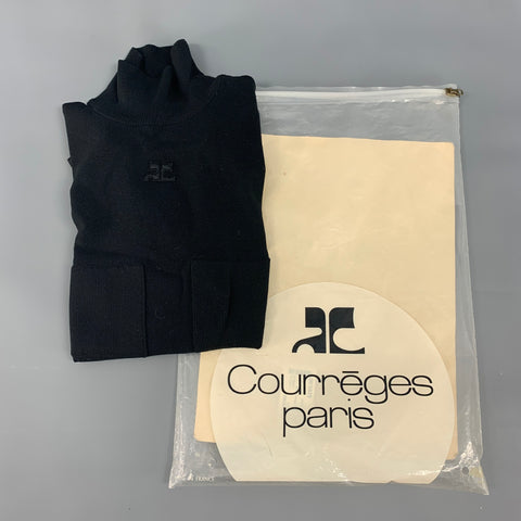 COURREGES Size S Black Nylon Mock Neck Dress Top