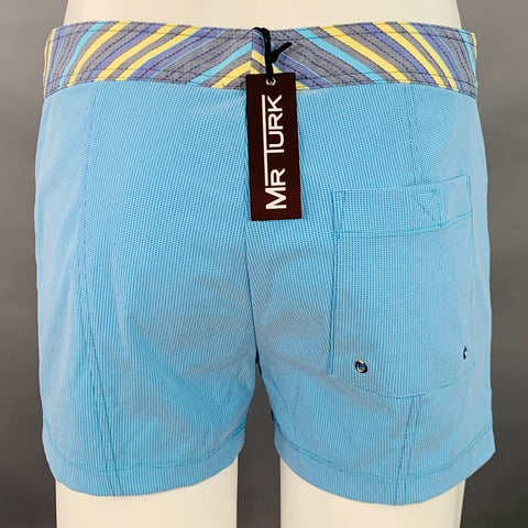MR TURK Size 31 Blue Grey Mixed Patterns Polyamide Blend Mesh Swim Trunks