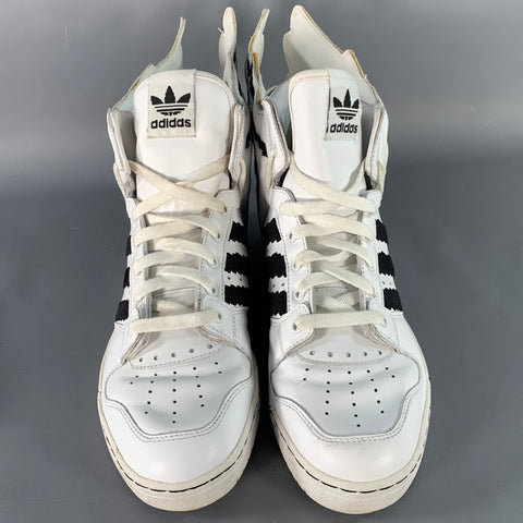 ADIDAS x JEREMY SCOTT Size 9.5 JS Wings 2.0 Pixel White Black Leather High Top Sneakers