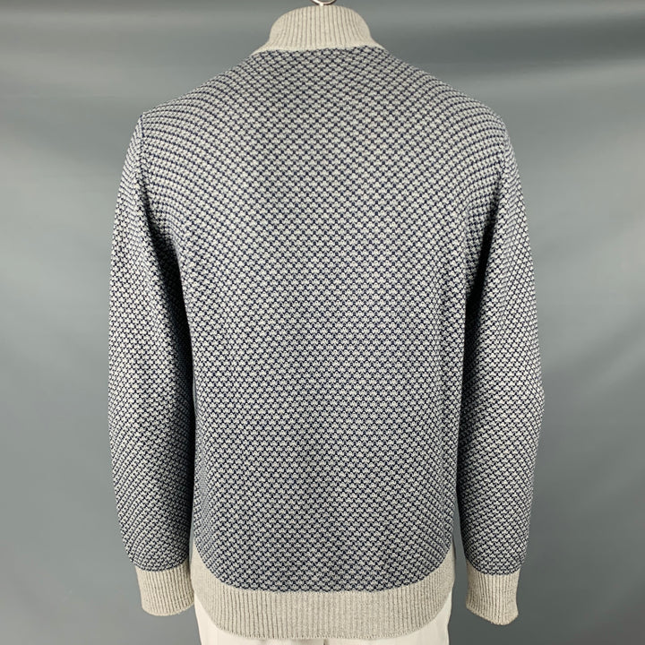 INIS MEAIN Size XL Navy Grey Knit Cotton Silk Cashmere Buttoned Pullover