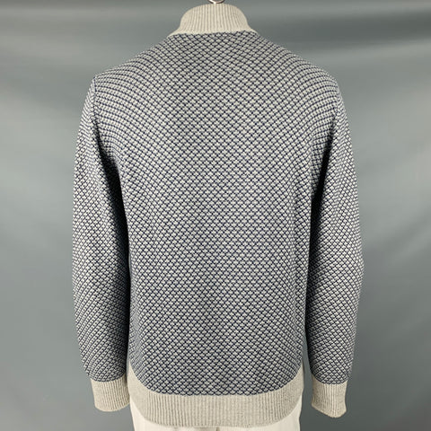 INIS MEAIN Size XL Navy Grey Knit Cotton Silk Cashmere Buttoned Pullover